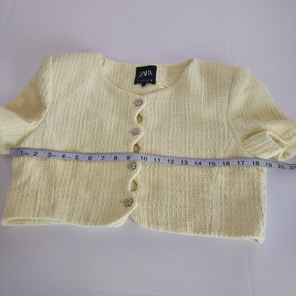 Zara Two Piece Pastel Yellow Textured Cropped  Jacket & Skort Set Size Lg - Picture 6 of 10